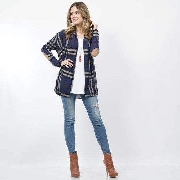 Vanilla Bay Sweaters - Plaid Elbow Patch Sweater Cardigan